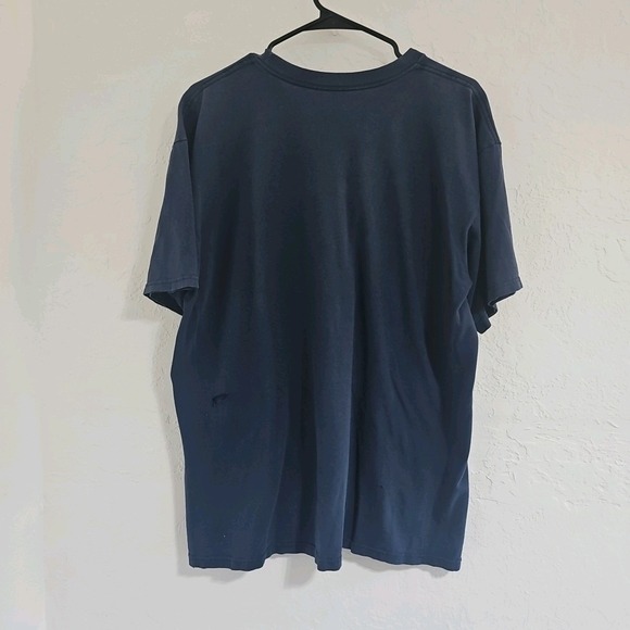 90s NIKE Huge Swoosh Distressed T-Shirt Vintage  XL Navy Blue Thrashed - Picture 5 of 13